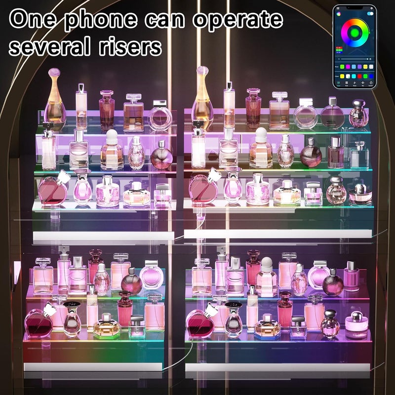 Golener 12” Acrylic Display Organizer with LED Light - 3 Tier Perfume Stand and Display Step Shelves Holder, Cologne Organizer for Men, Figures Stand, Porta Perfumes Para Tocador, Clear Riser, Dessert Shelf - Image 3